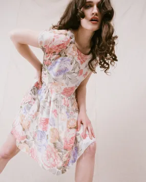 Vintage Pastel Floral Mini Dress (S/M)