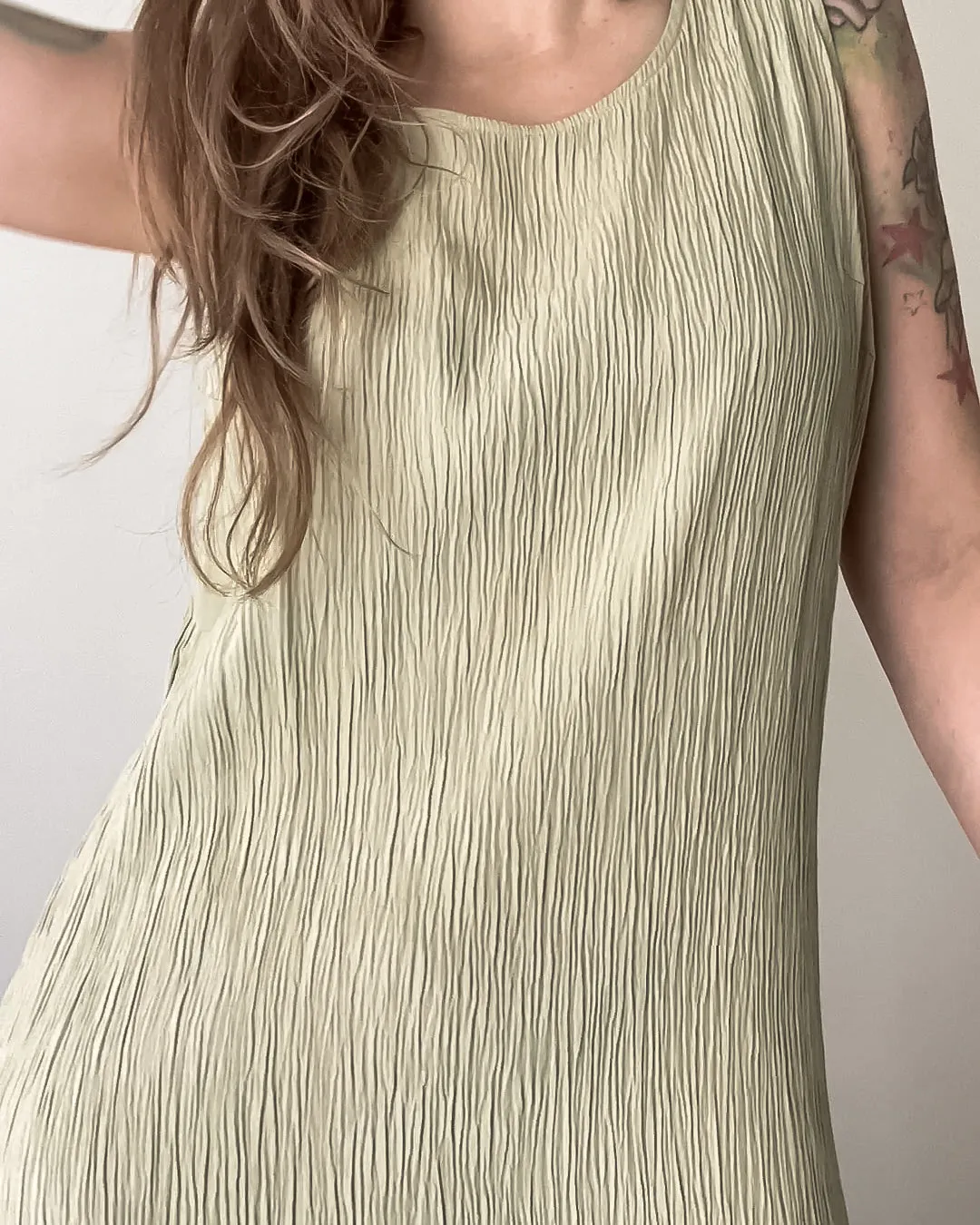 Vintage Sage Crinkle Dress (S)