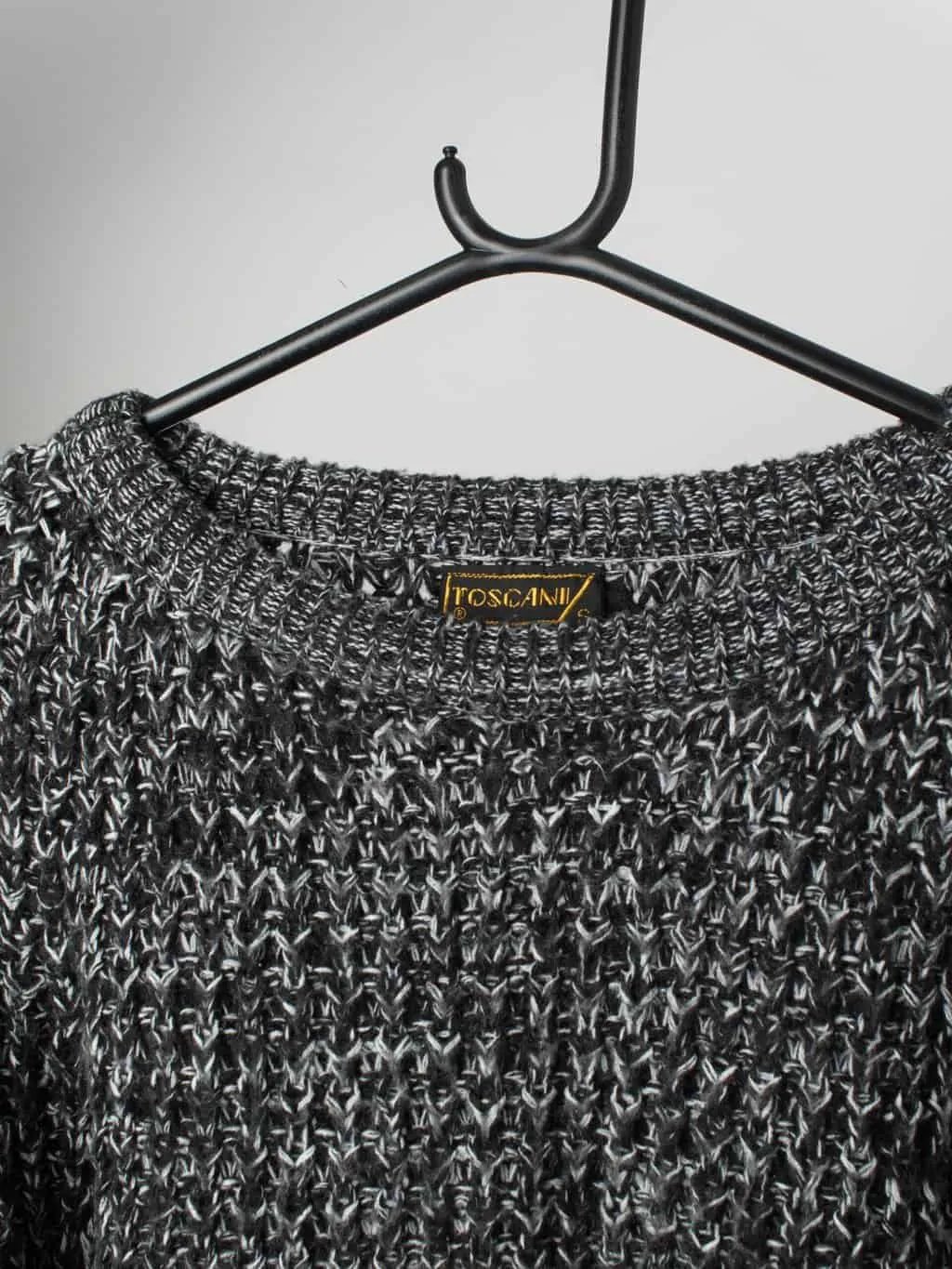 Vintage waffle knit jumper in black and white – Large