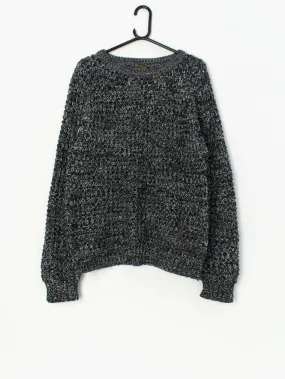 Vintage waffle knit jumper in black and white – Large