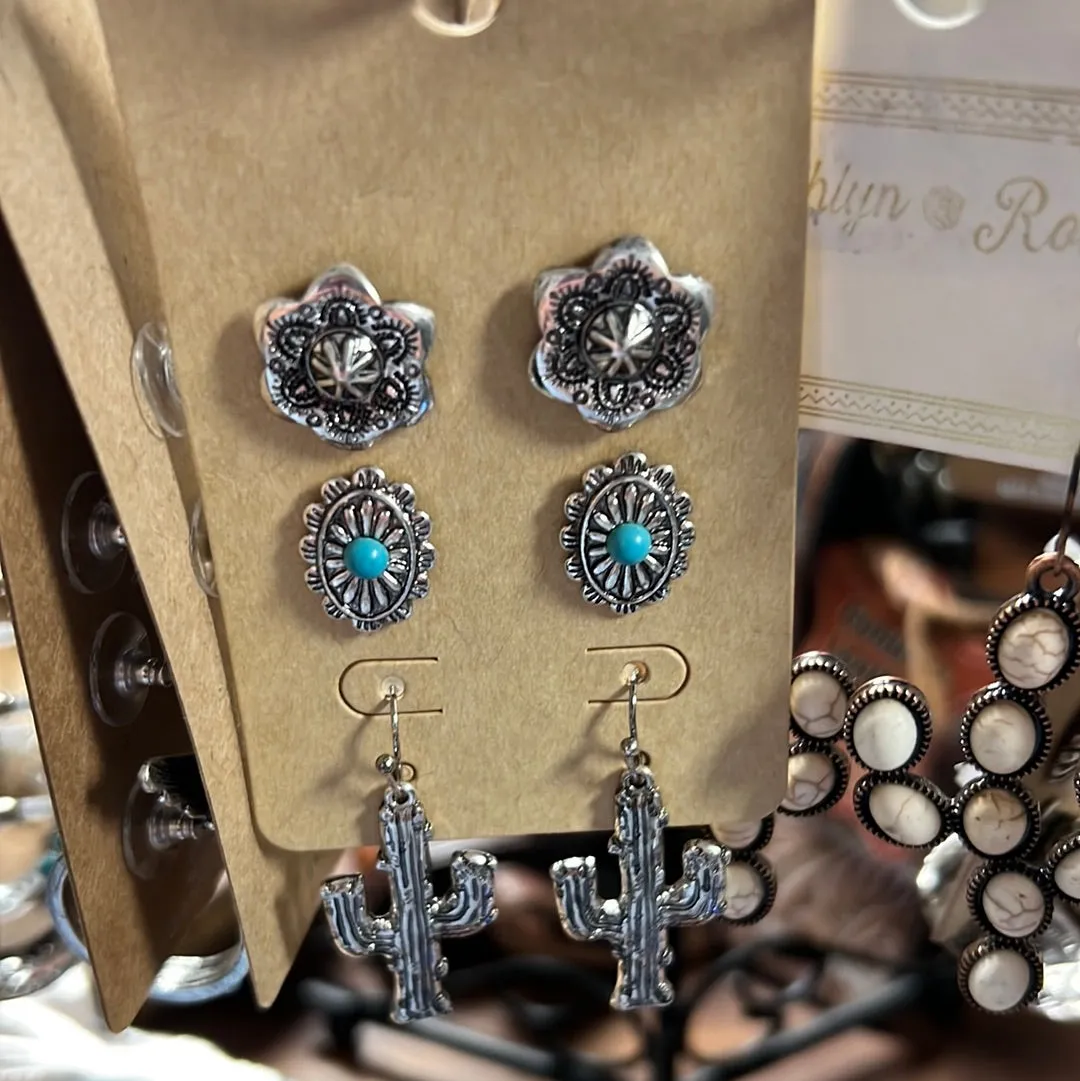 Western 3 pk earrings