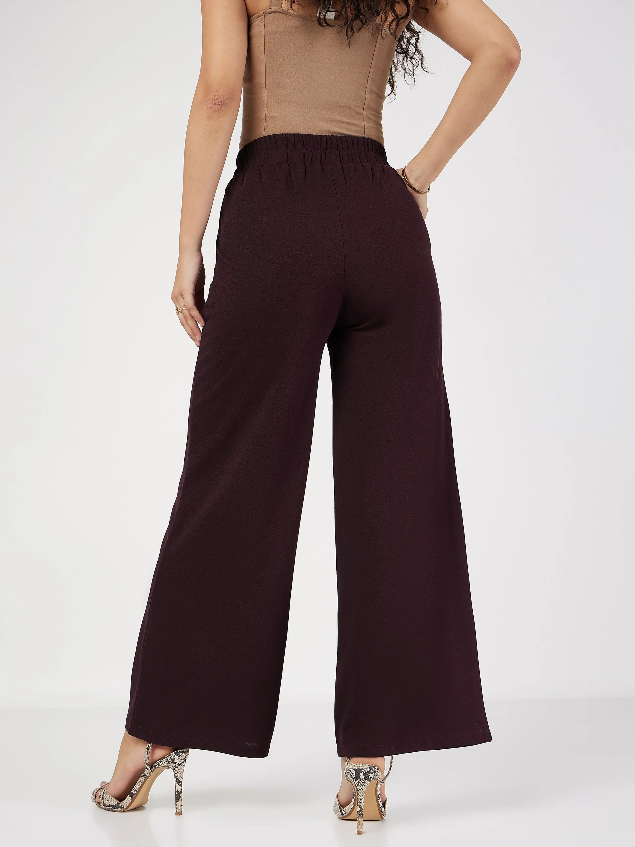 Women Burgundy Front Dart Palazzo Pants