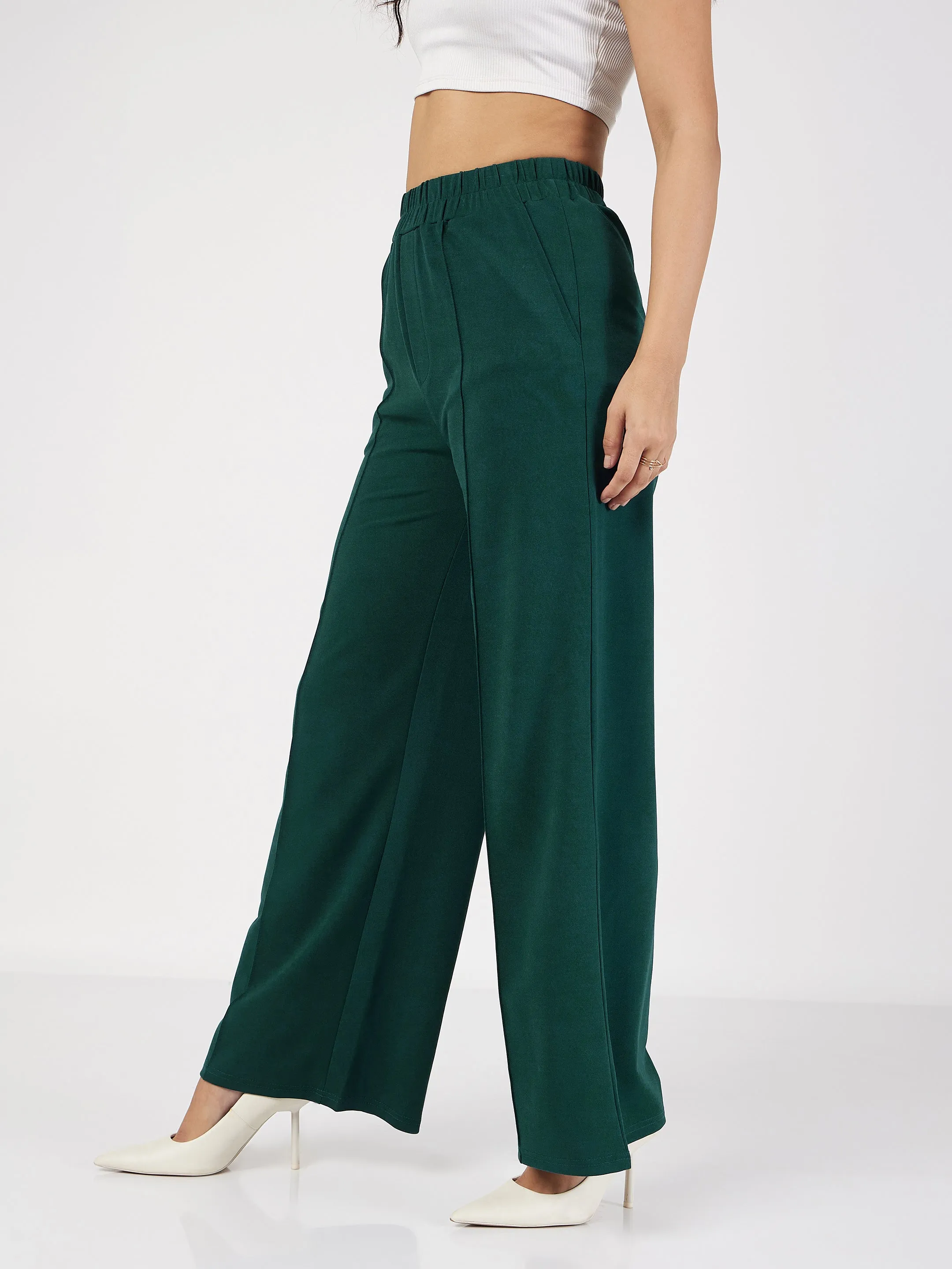 Women Emerald Front Dart Palazzo Pants