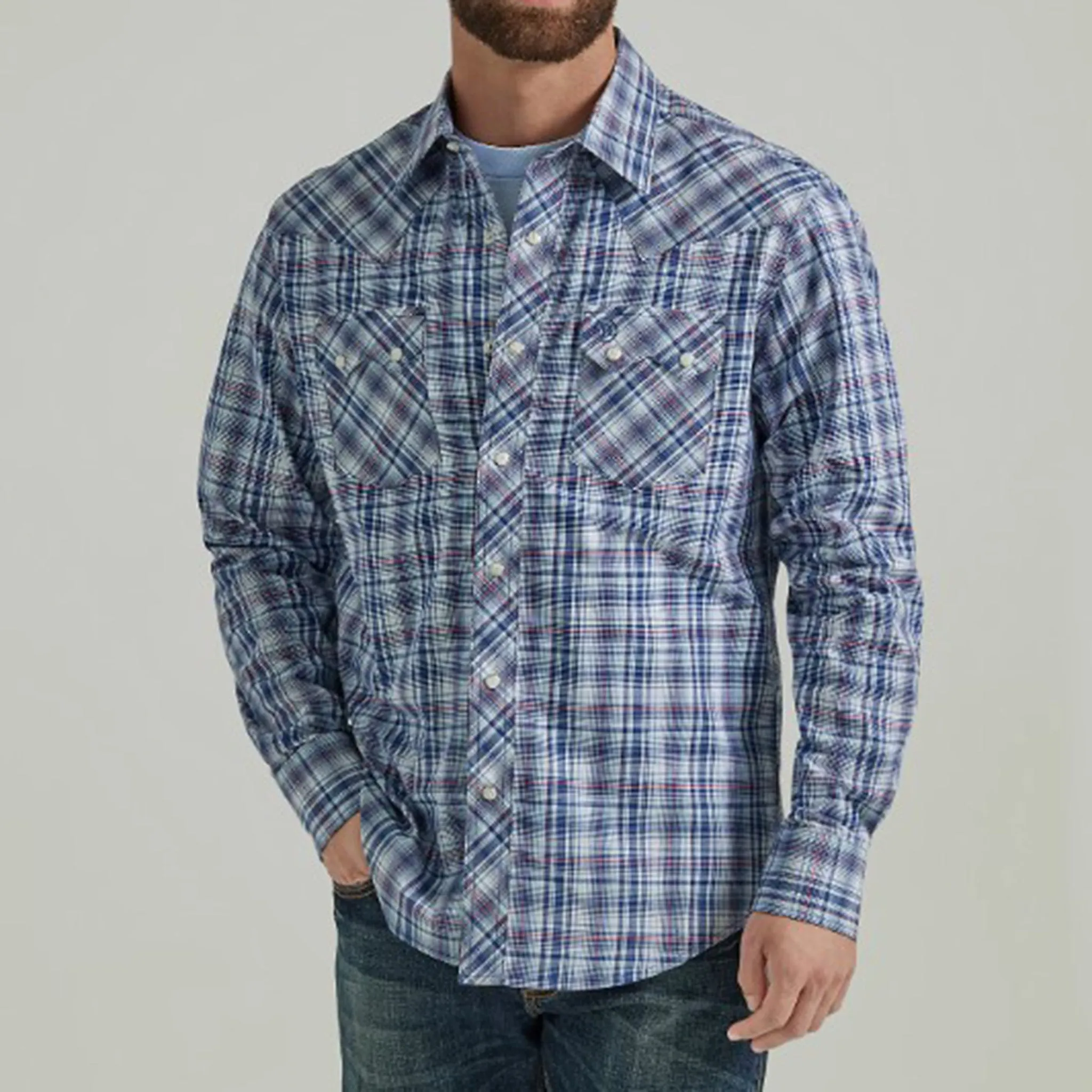 Wrangle Men's Blue Plaid Long Sleeve